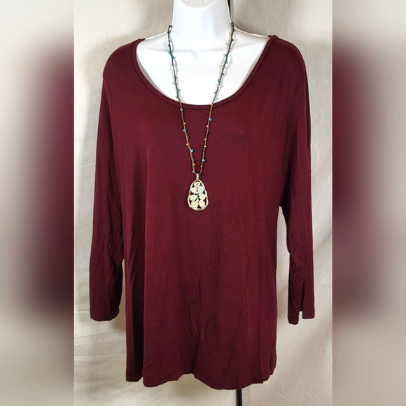 CATO Burgundy Scoop Neck Bracelet Sleeve Top - Size 22/24W - Picture 2 of 5